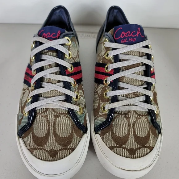 Coach Women's Folly Signature Stripe Sneakers Tennis Shoes Size 5.5B Beige - Picture 4 of 10